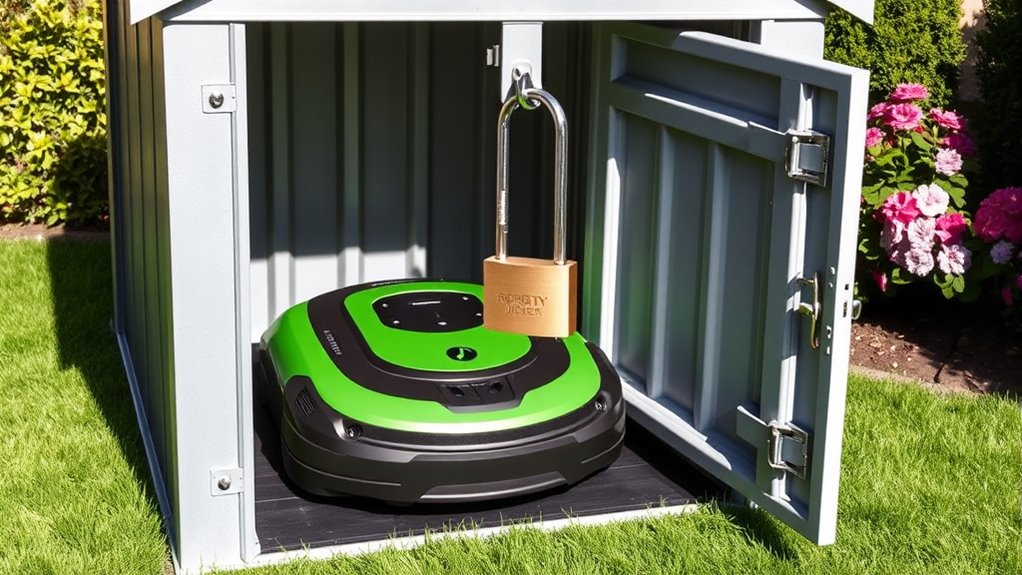 securely park and store mower