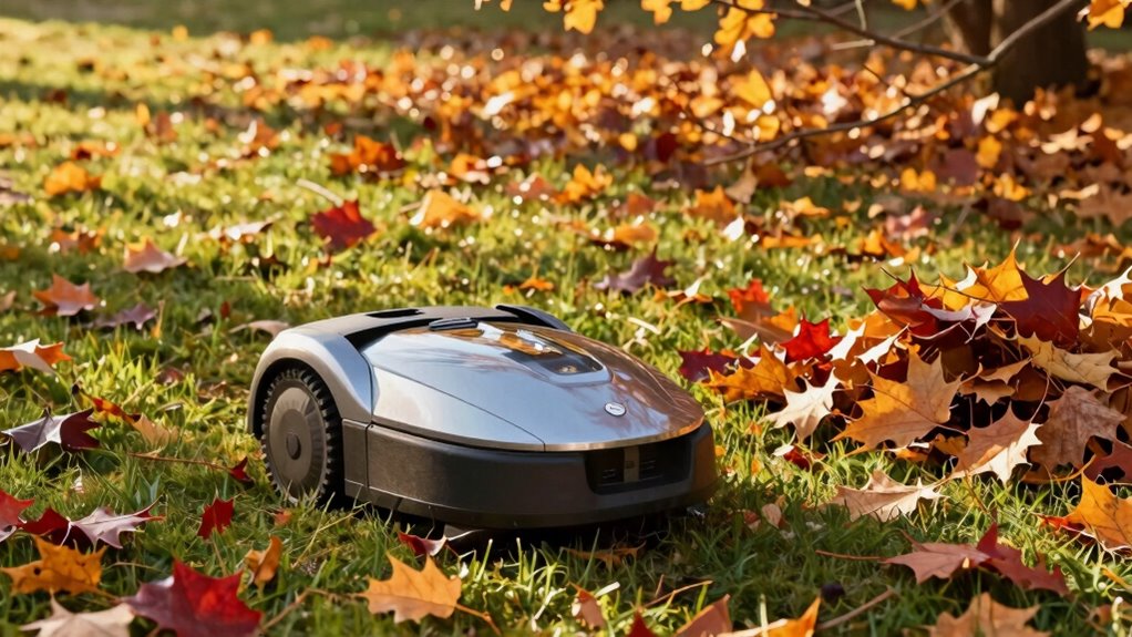 robotic mowers and leaves