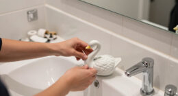 She Used A Ceramic Swan To Hide This Major Bathroom Eyesore
