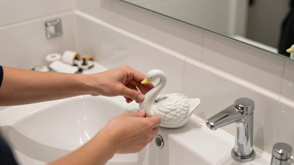 She Used A Ceramic Swan To Hide This Major Bathroom Eyesore
